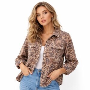 Aerie Leopard Print Button Down Shirt Sz Small Brown Loose Fit Collared Mobwife